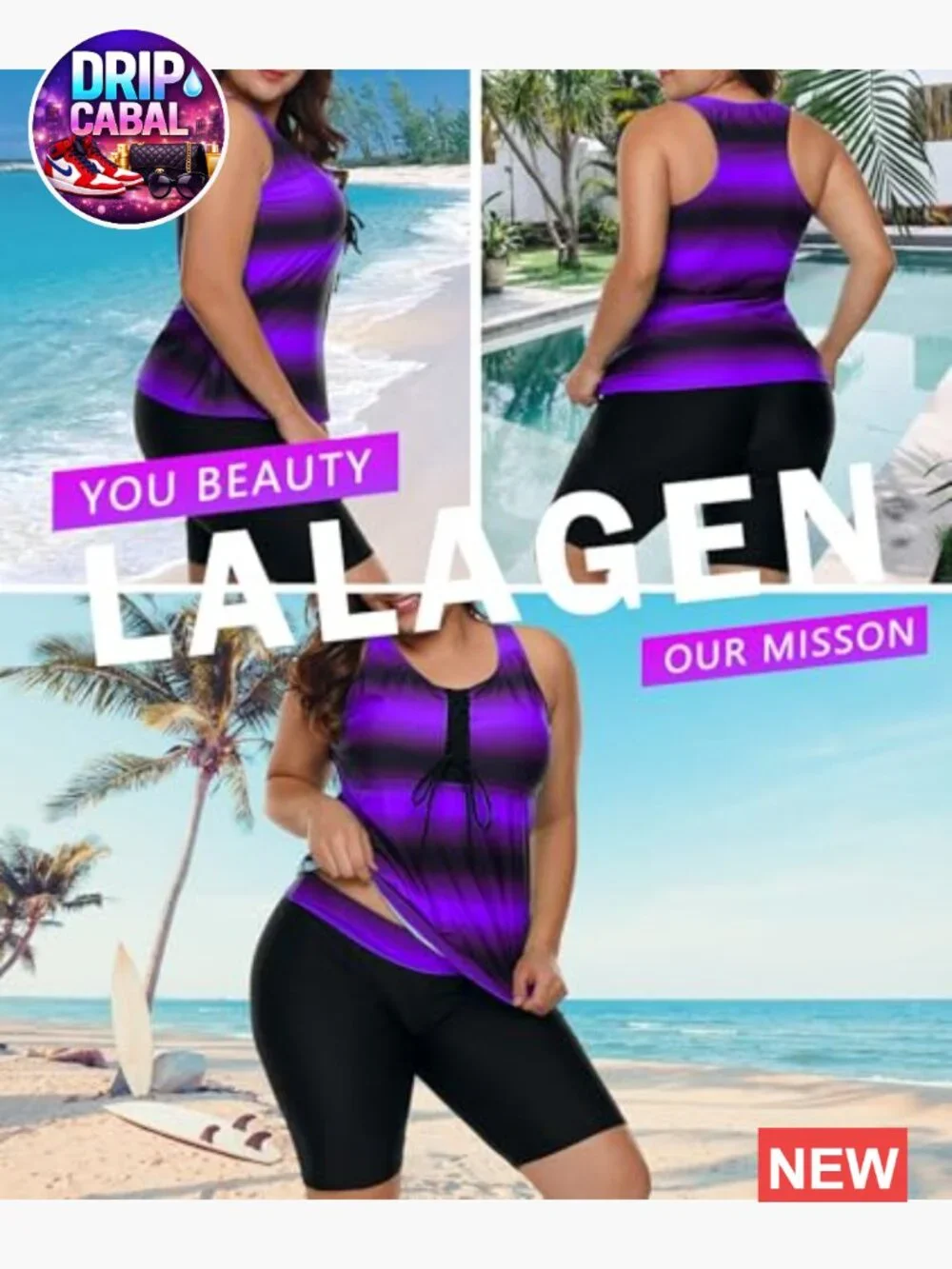 Plus Size Tankini Swimsuits with Capris Athletic Two Piece Bathing Suits - Picture 2 of 7